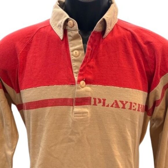 Vintage 1980 A. Smile Men Long Sleeve “Player” Polo in Tan and Red – Size XL - Picture 2 of 8